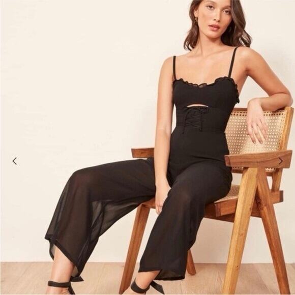 Reformation Fergie Cut Out Black Jumpsuit Size 6 - Picture 1 of 10